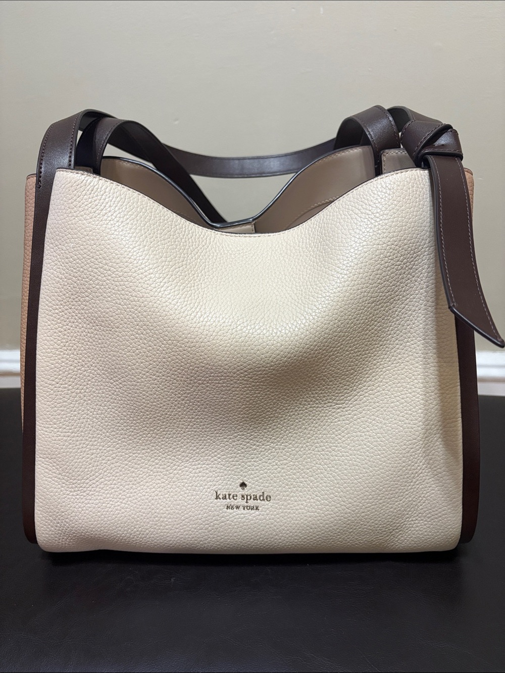 kate spade Cream and Brown Pebble Leather Shoulder Bag